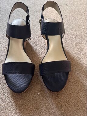 Bandolino Navy Cork Wedge Sandals Ankle Strap